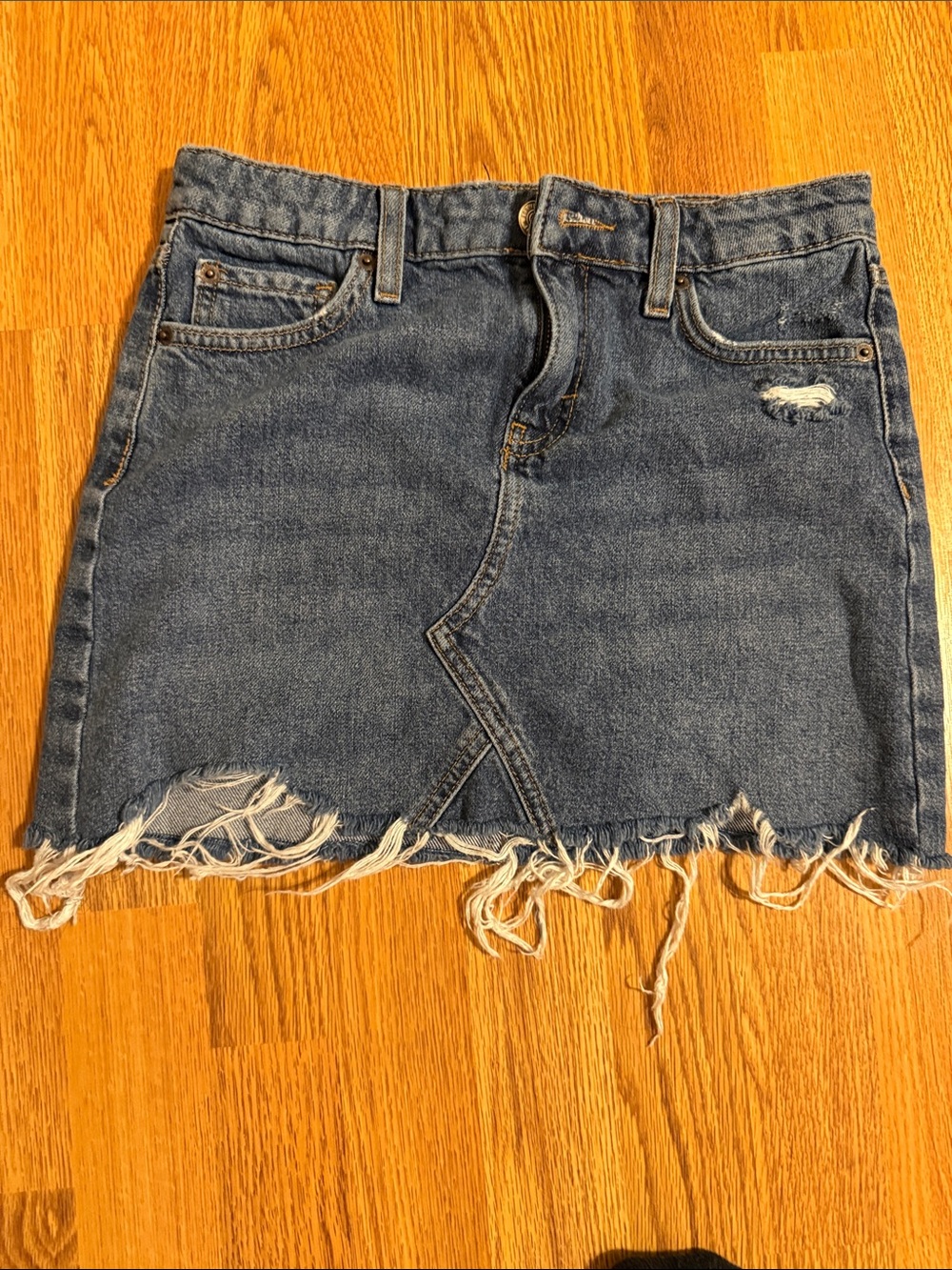 Forever 21 Kids Denim Frayed Hem Mini Skirt - Blue